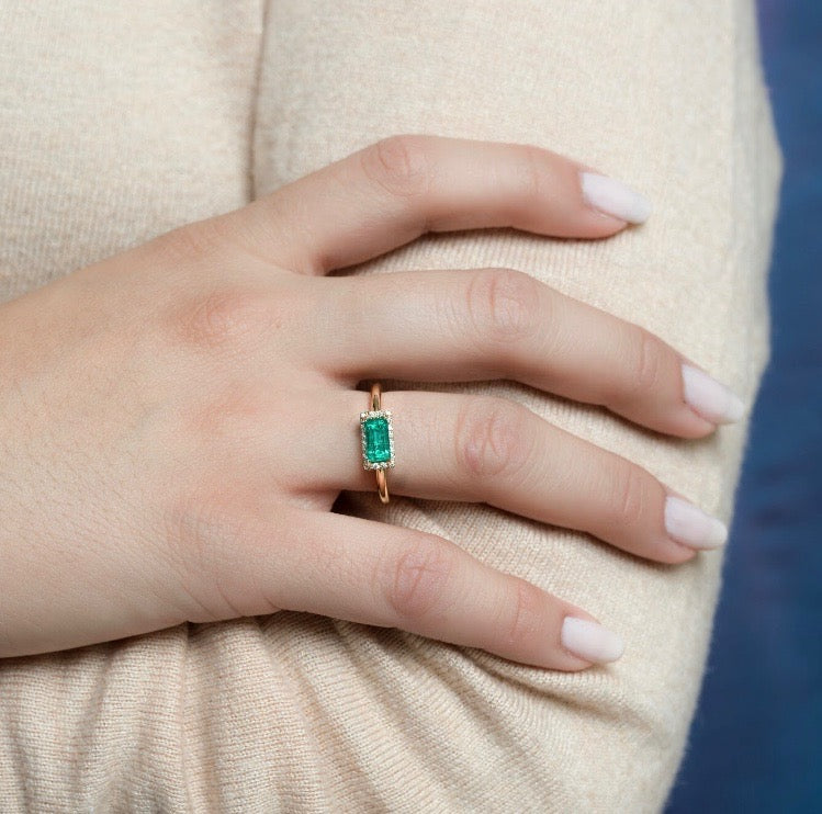 14k Gold Diamond Gemstone Baguette Ring