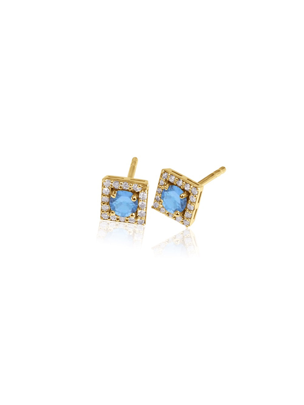 14K Gold Diamond square Halo Earrings