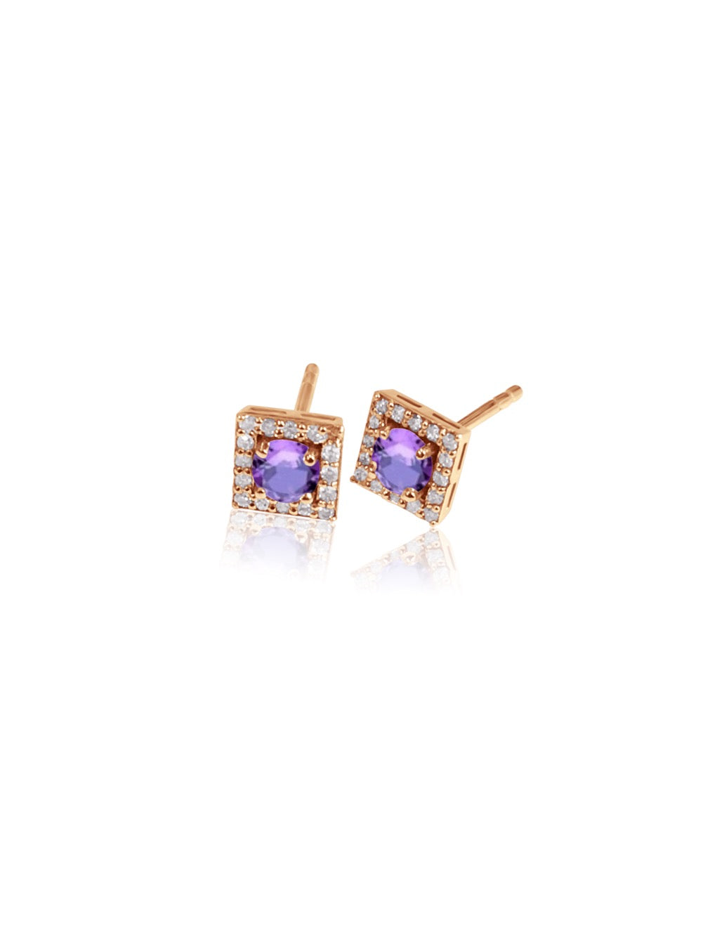 14K Gold Diamond square Halo Earrings