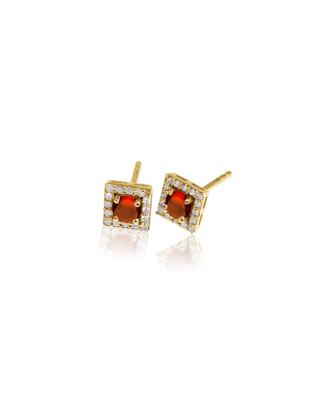 14K Gold Diamond square Halo Earrings