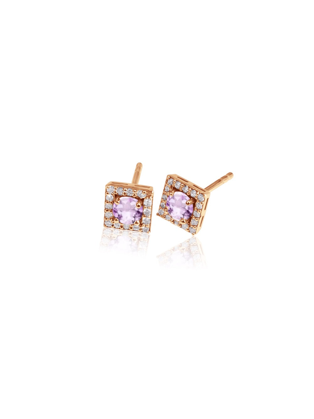 14K Gold Diamond square Halo Earrings
