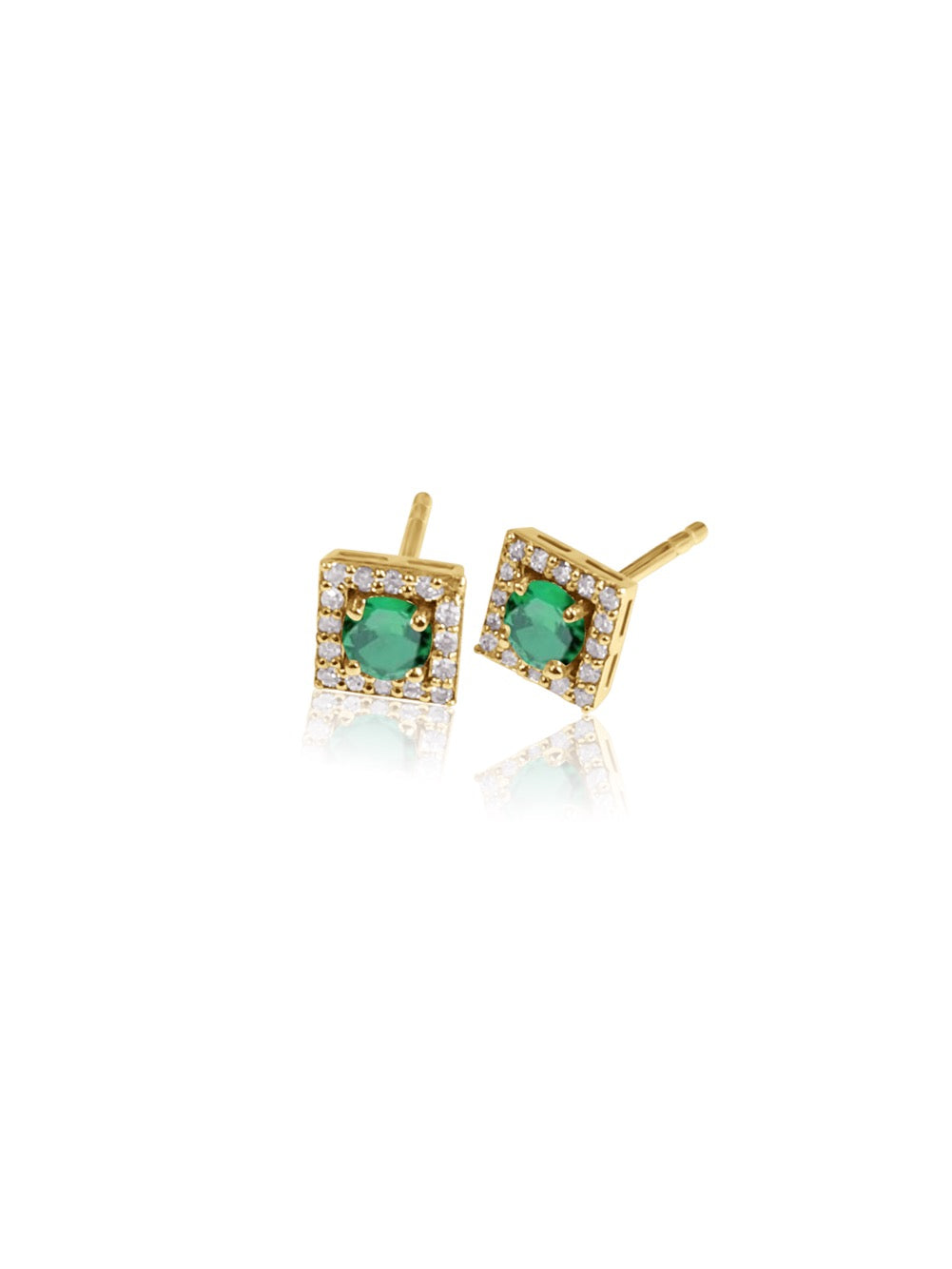 14K Gold Diamond square Halo Earrings