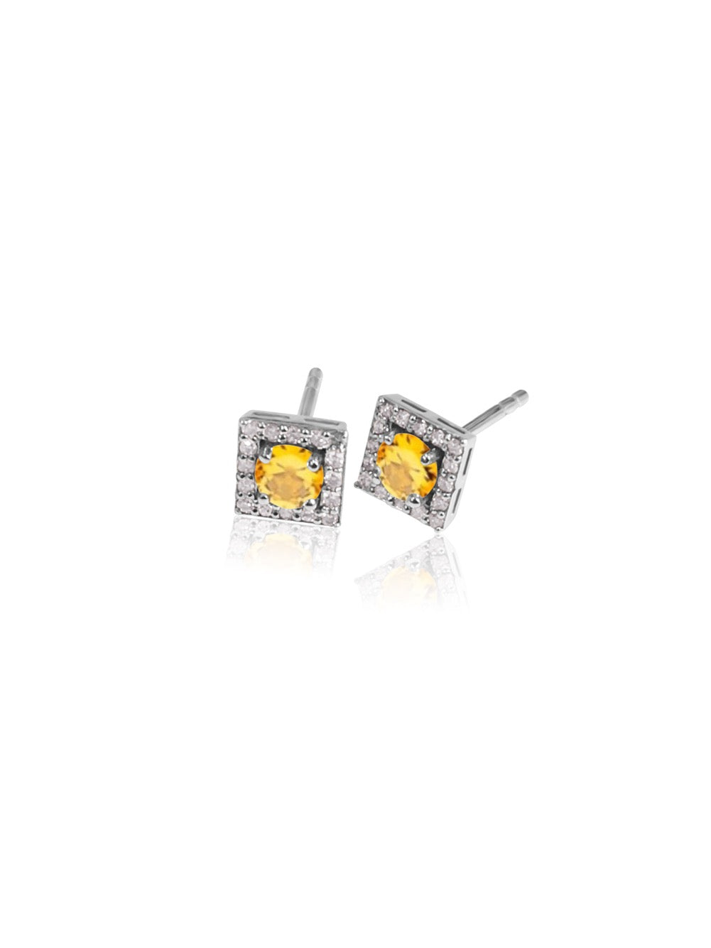 14K Gold Diamond square Halo Earrings