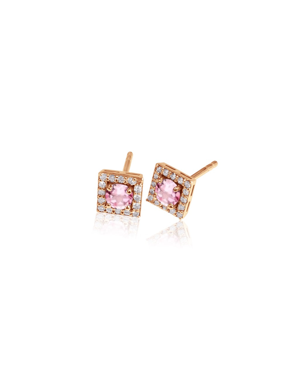 14K Gold Diamond square Halo Earrings