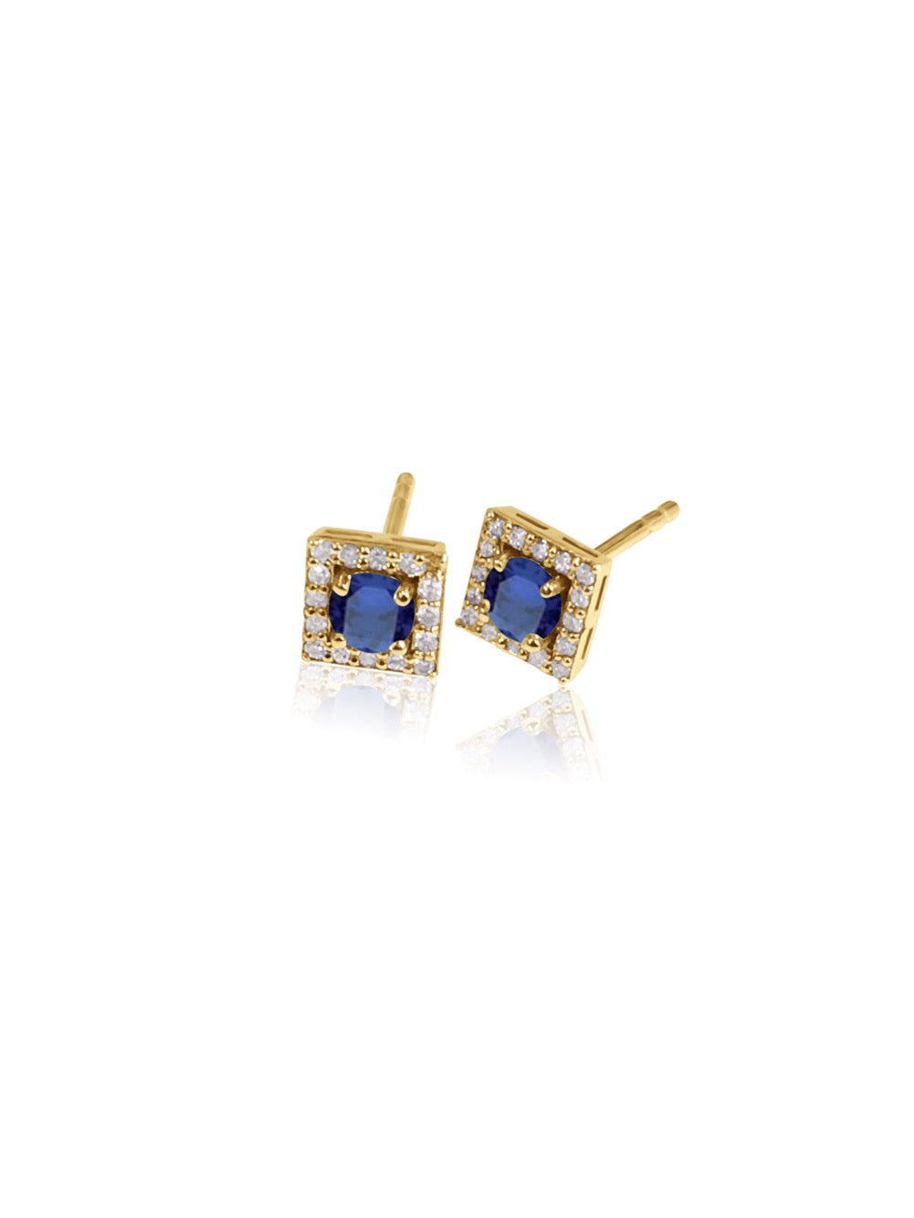 14K Gold Diamond square Halo Earrings