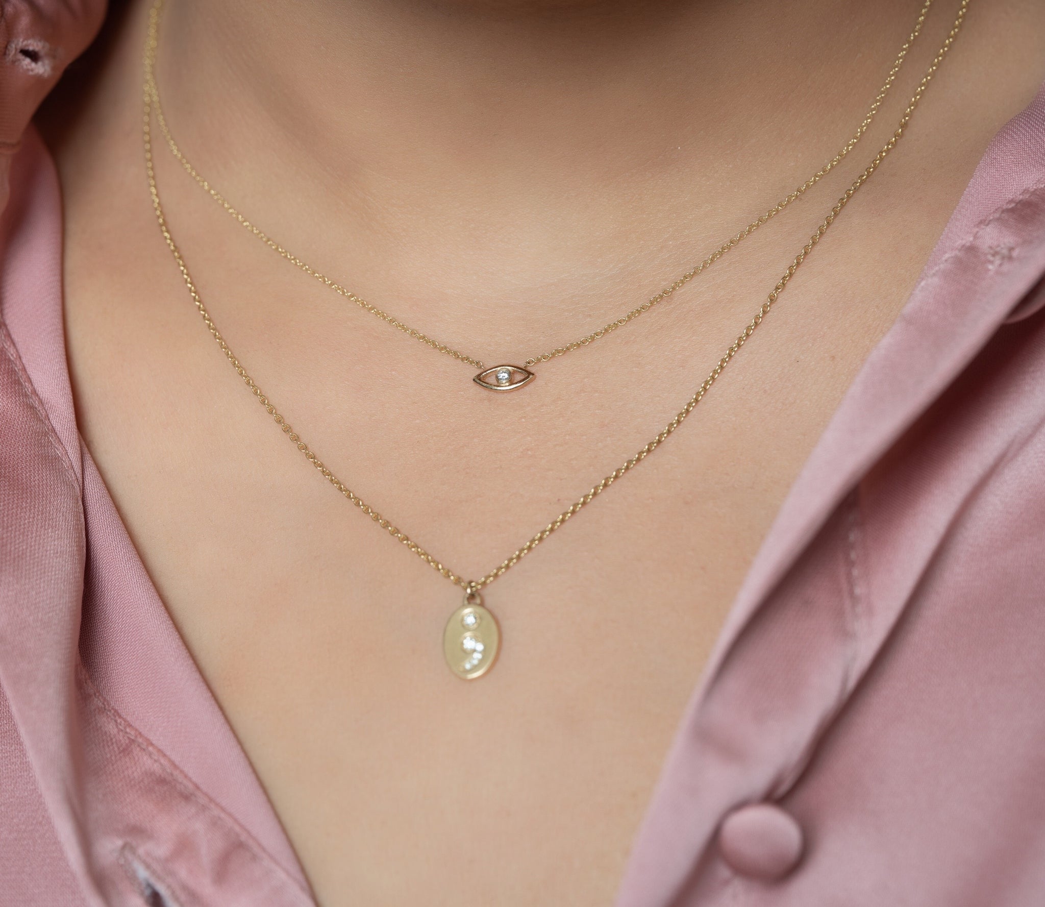 14k Diamond Semicolon Necklace With Back Engraving
