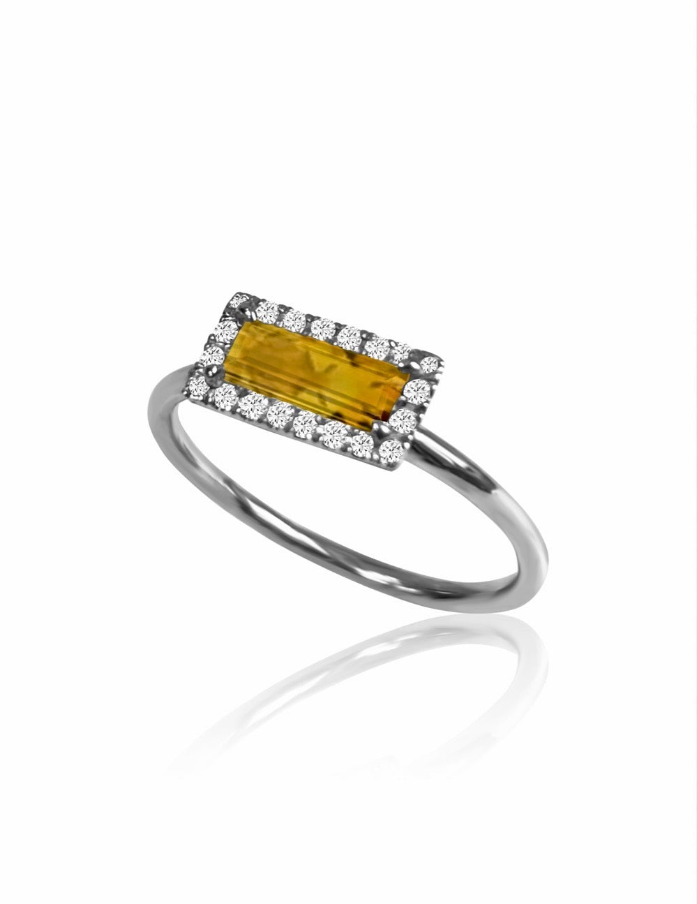 14k Gold Diamond Gemstone Baguette Ring