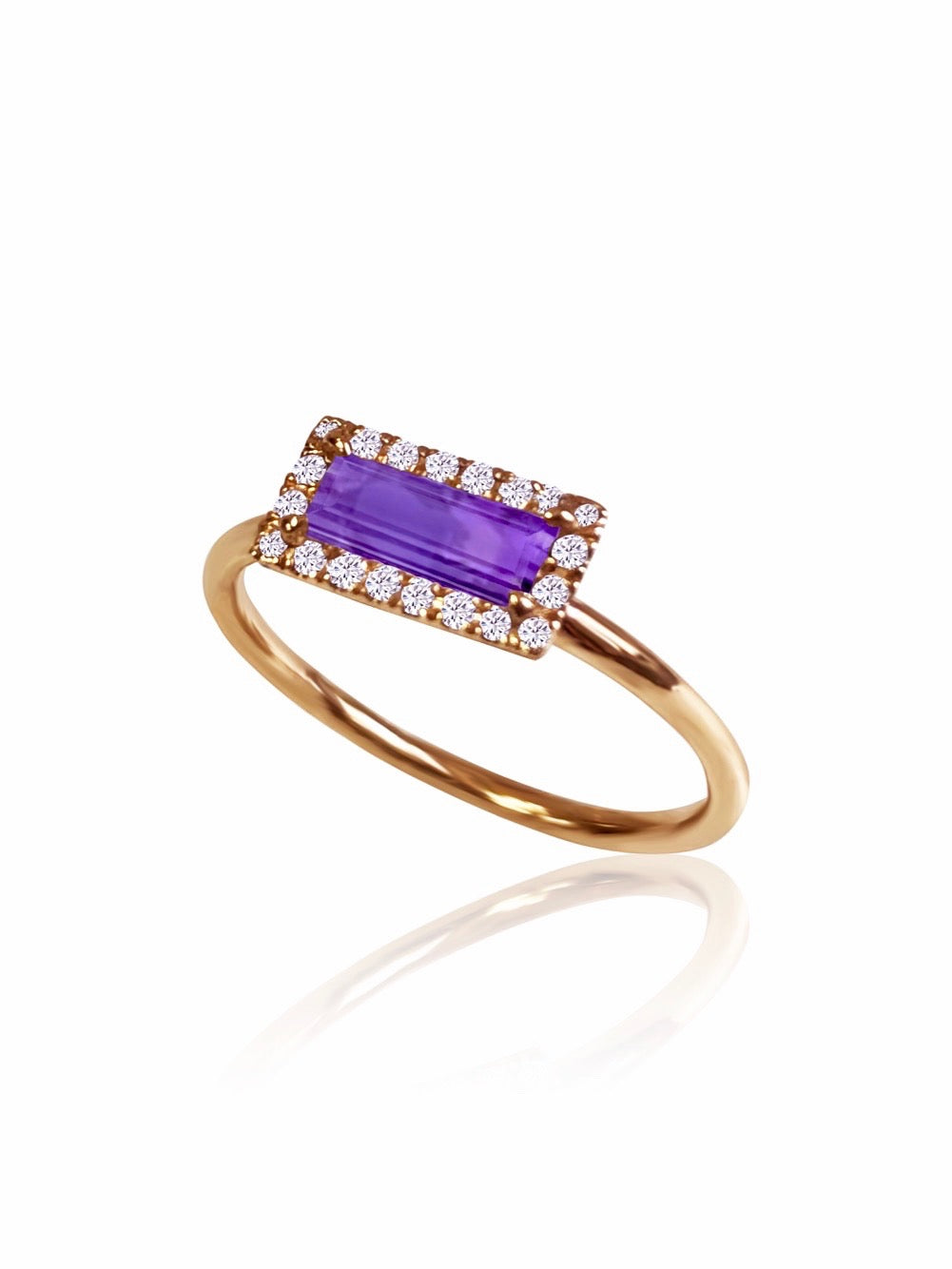 14k Gold Diamond Gemstone Baguette Ring