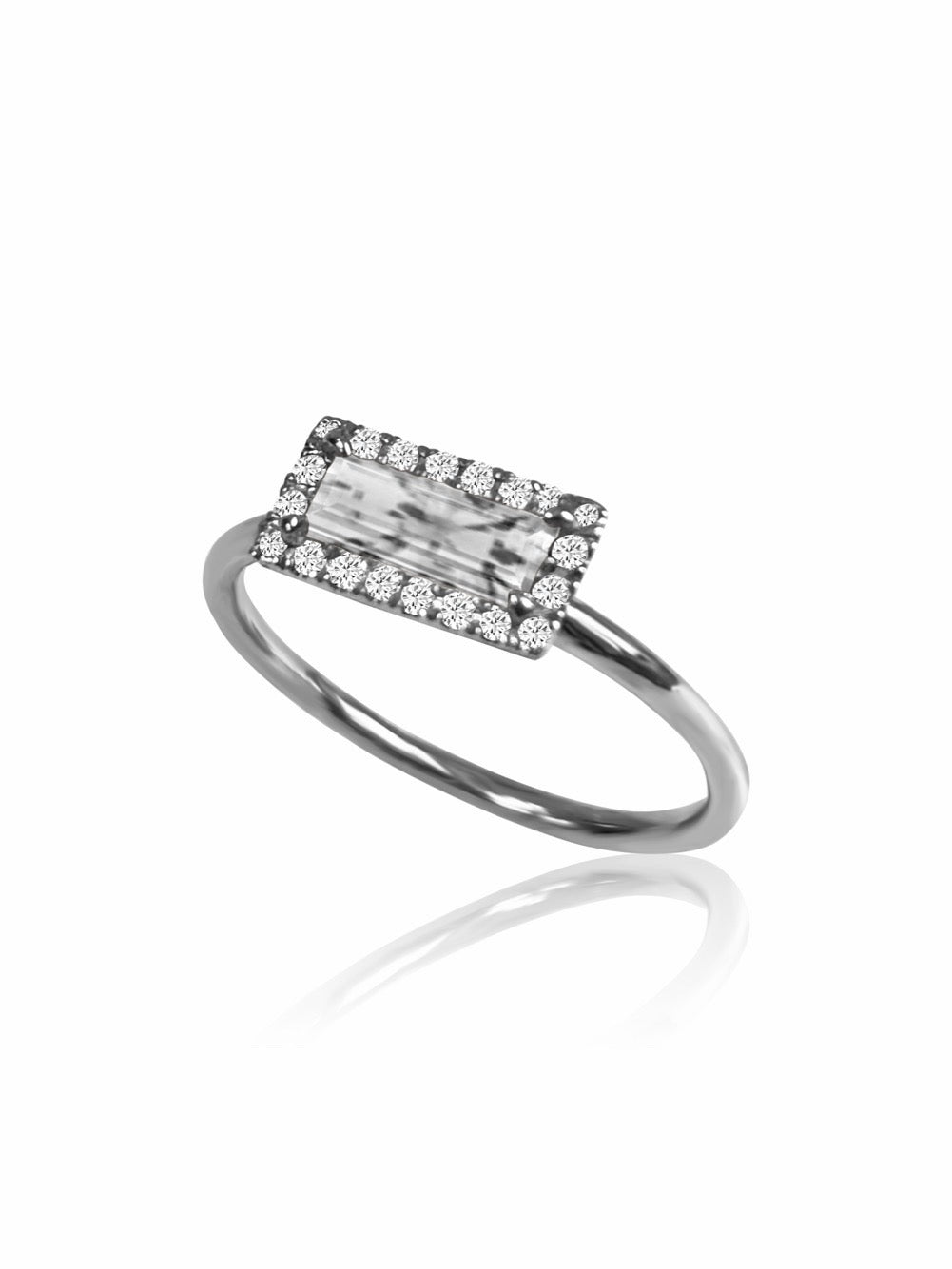 14k Gold Diamond Gemstone Baguette Ring