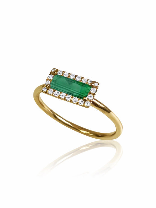 14k Gold Diamond Gemstone Baguette Ring