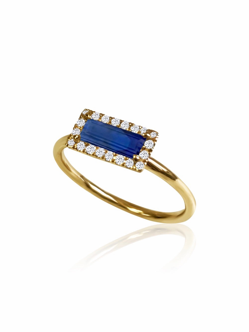 14k Gold Diamond Gemstone Baguette Ring