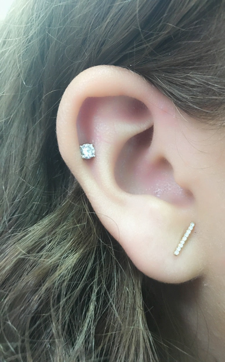 14K Micro pave Mini Diamond Bar Earring