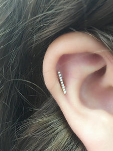 14K Micro pave Mini Diamond Bar Earring