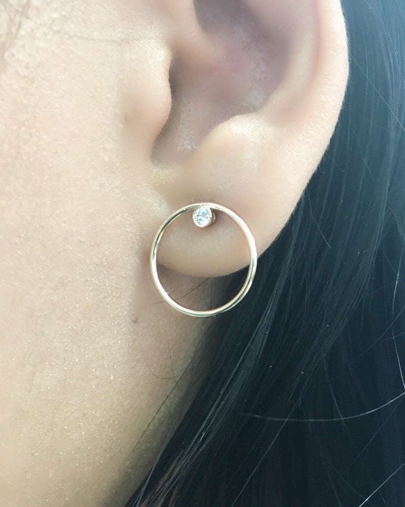 14K Gold Diamond/Gemstone Circle Earrings