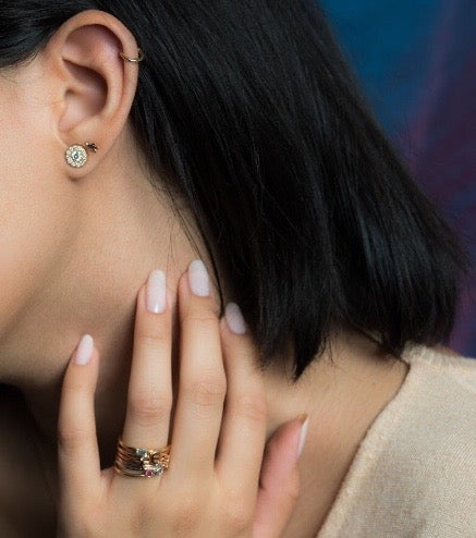 14K Gold Diamond Cluster Earrings