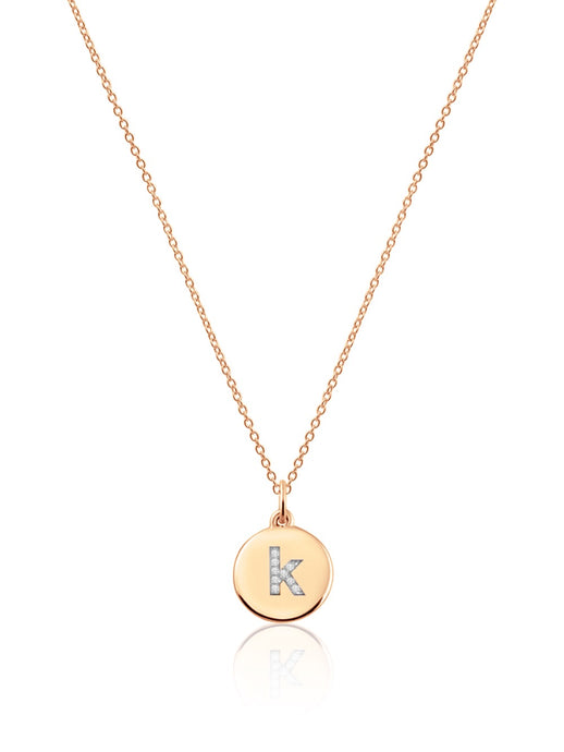 14K Gold Micro pave Diamond Initial Disc Necklace