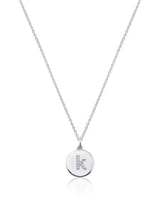 14K Gold Micro pave Diamond Initial Disc Necklace
