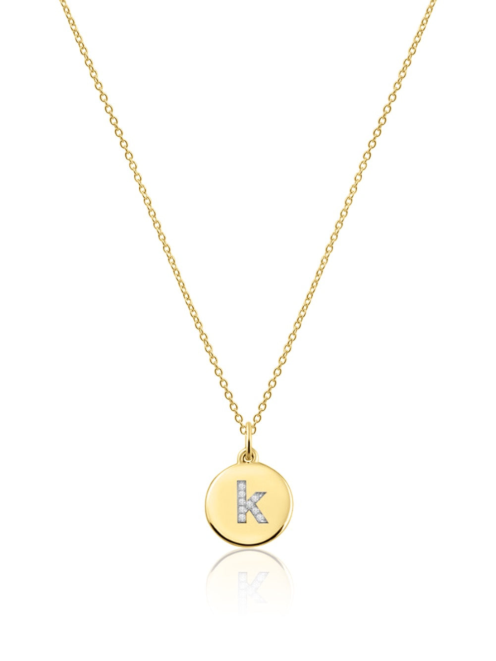 14K Gold Micro pave Diamond Initial Disc Necklace
