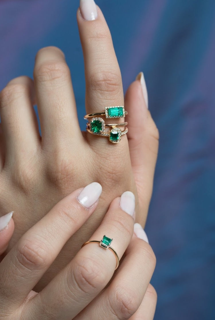 14k Gold Diamond Emerald Ring
