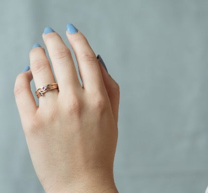 14K Diamond Initial Stackable Ring