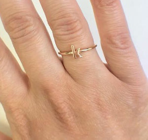 14K Diamond Initial Stackable Ring