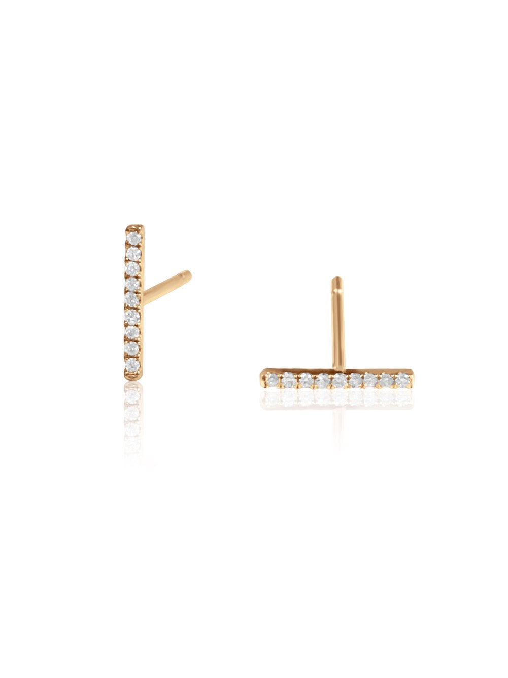 14K Micro pave Mini Diamond Bar Earring