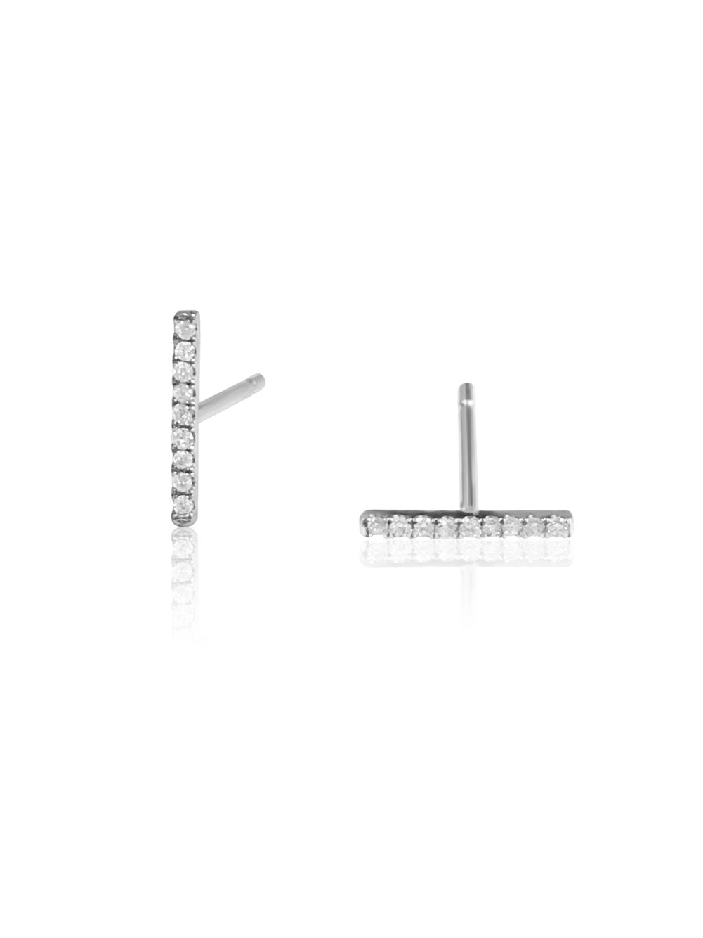 14K Micro pave Mini Diamond Bar Earring