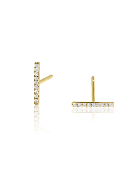 14K Micro pave Mini Diamond Bar Earring