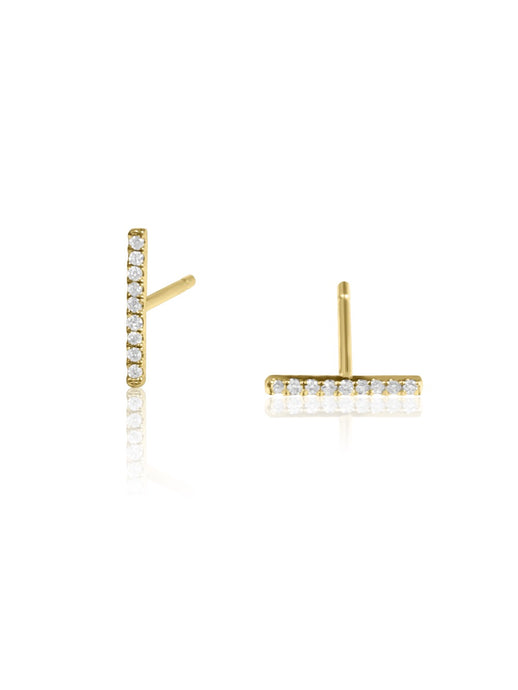 14K Micro pave Mini Diamond Bar Earring