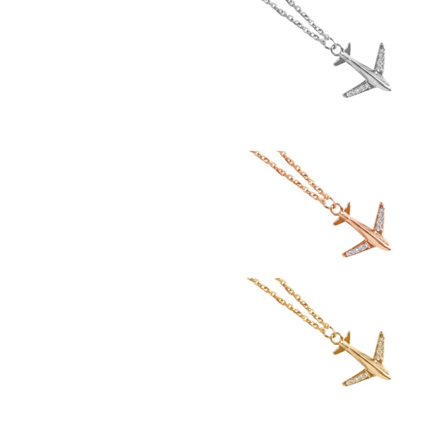 14K Gold Airplane Micropave Diamond Necklace