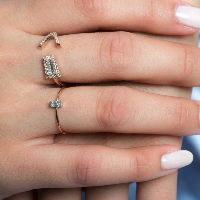 14k Gold Mini Diamond Baguette Ring