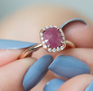 14k Gold Diamond Sliced Sapphire/Opal Ring