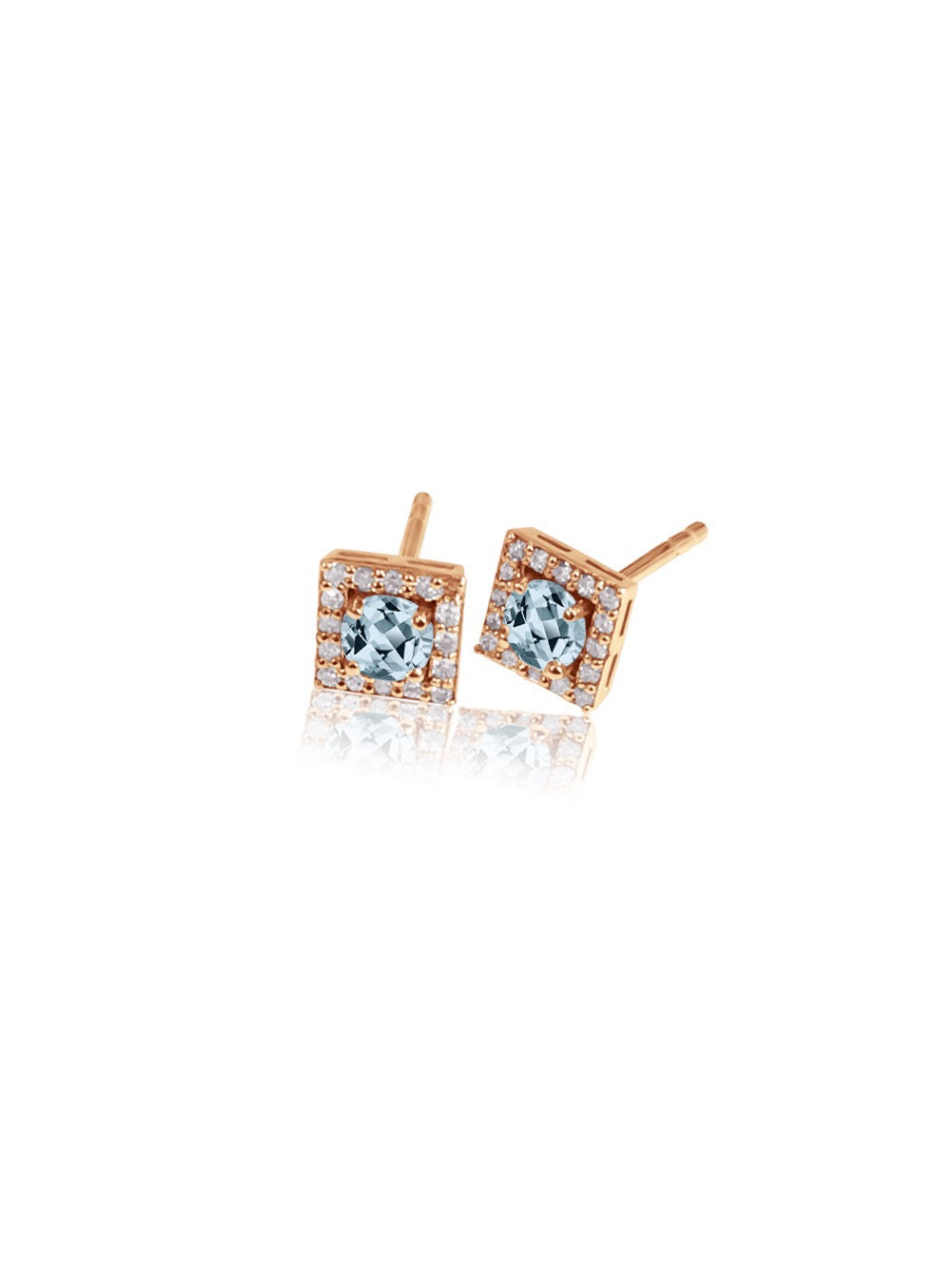 14K Gold Diamond square Halo Earrings