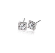 14K Gold Diamond square Halo Earrings
