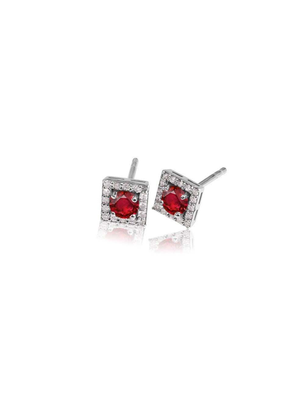 14K Gold Diamond square Halo Earrings