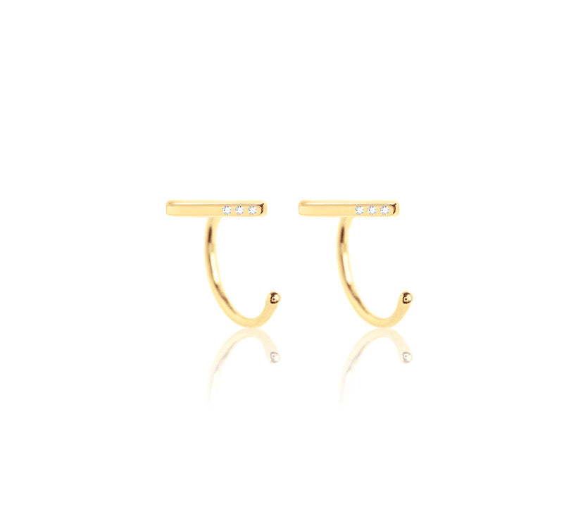14K Claw Diamond Bar Earring