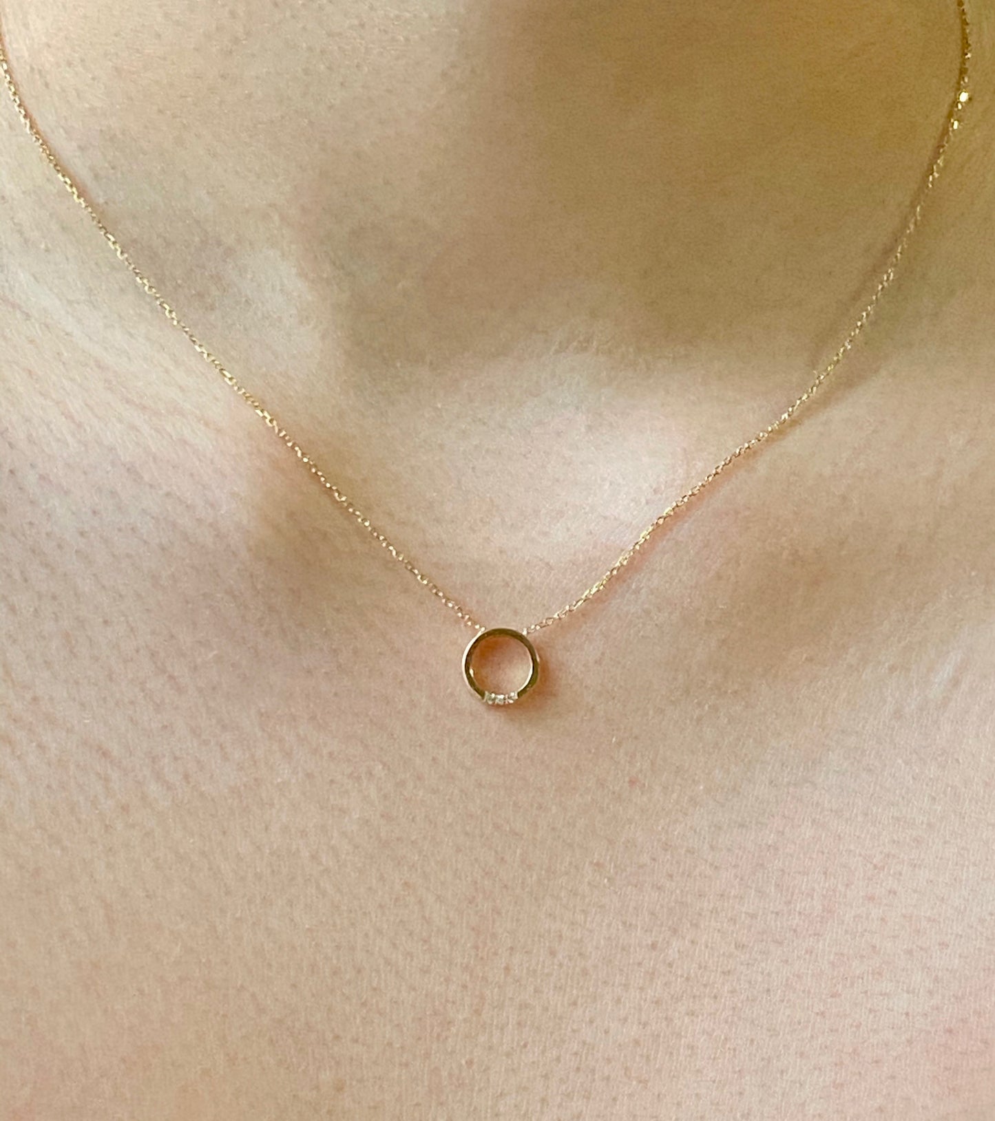 14K Gold Circle Diamond Necklace