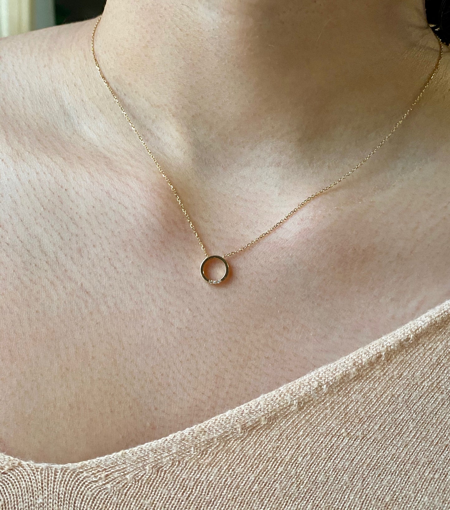 14K Gold Circle Diamond Necklace