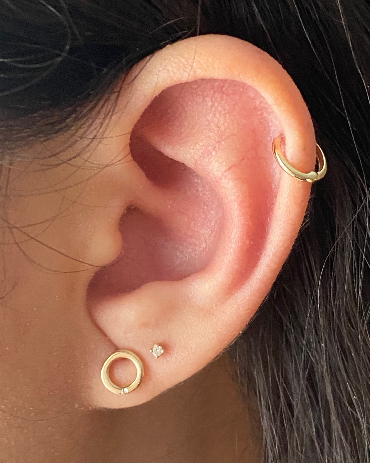 14K Gold Diamond Mini Circle Earring