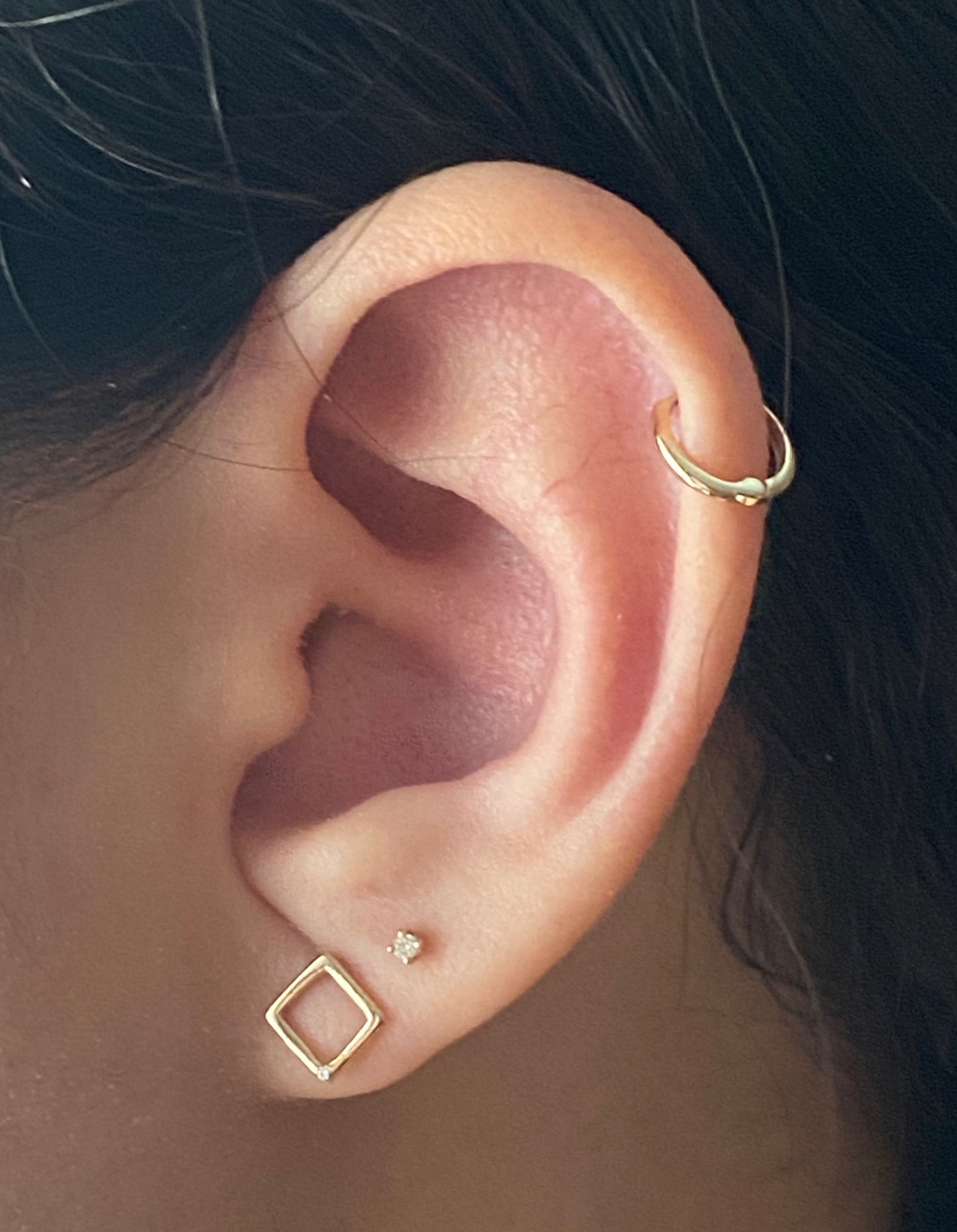 14K Gold Diamond Square Earring