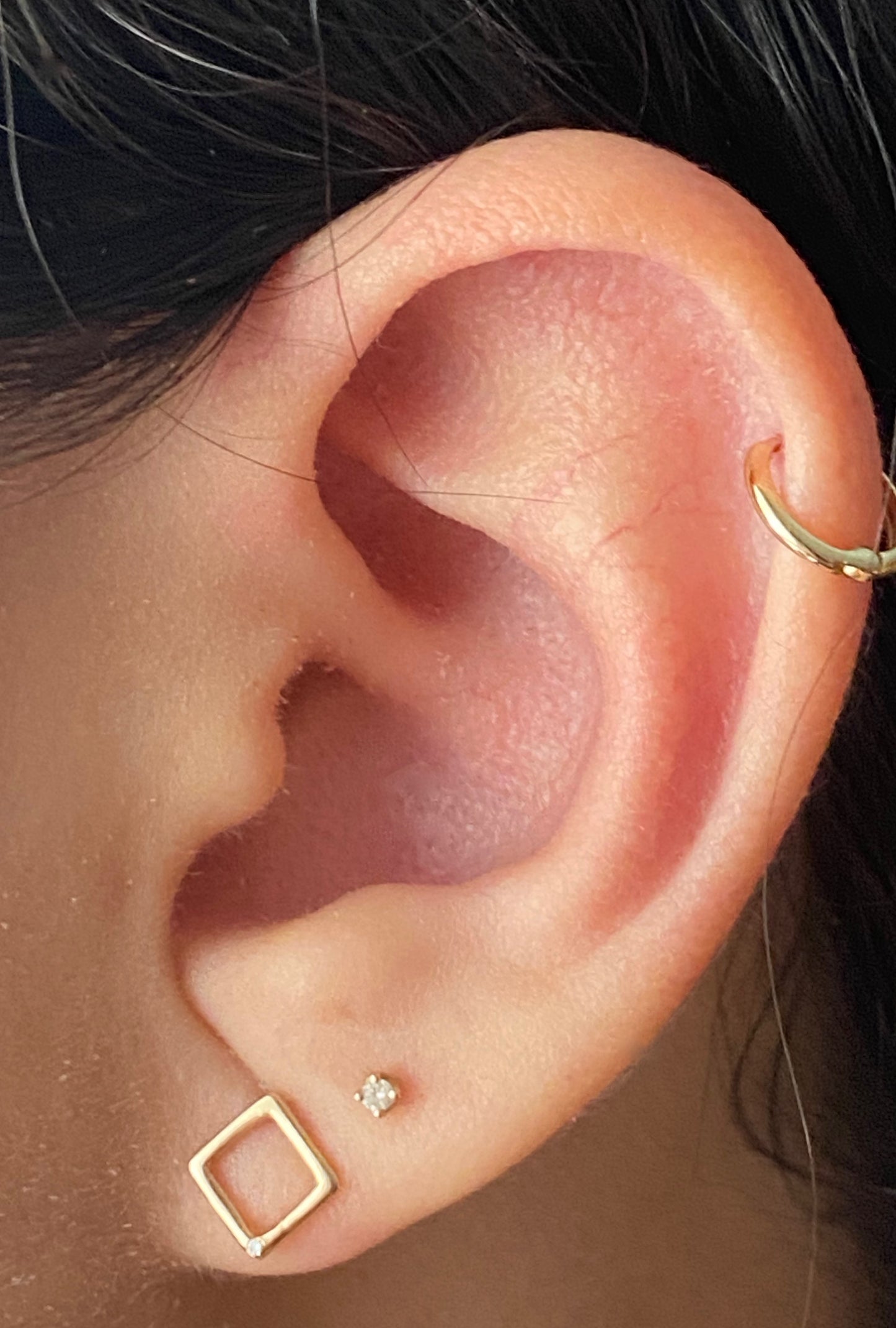 14K Gold Diamond Square Earring