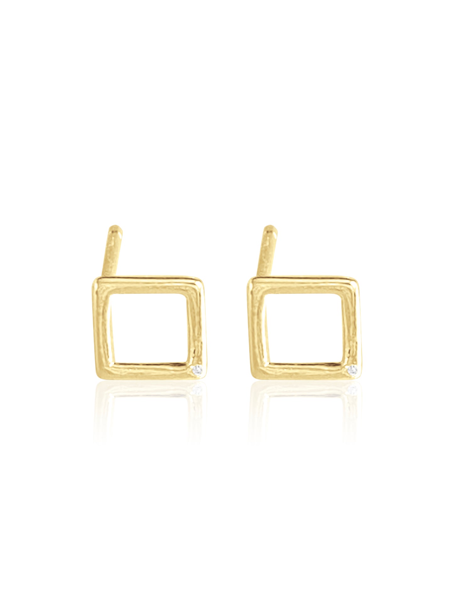 14K Gold Diamond Square Earring