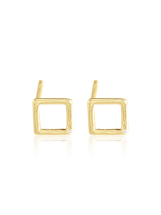 14K Gold Diamond Square Earring