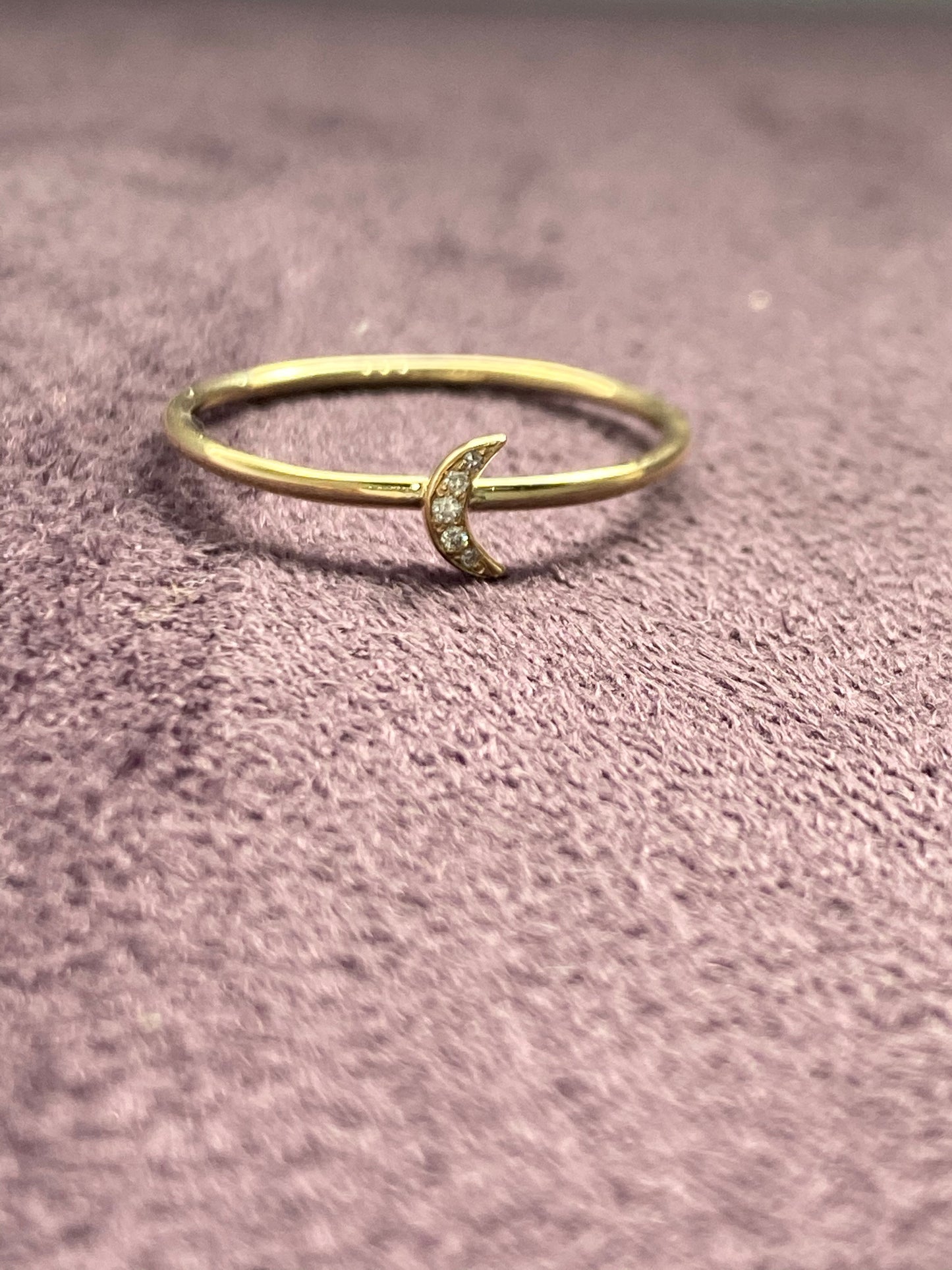 14K Gold Pave Diamonds Mini Moon Stackable Ring