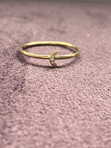 14K Gold Pave Diamonds Mini Moon Stackable Ring