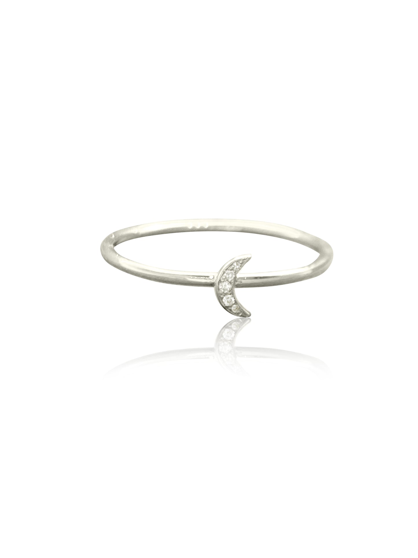 14K Gold Pave Diamonds Mini Moon Stackable Ring