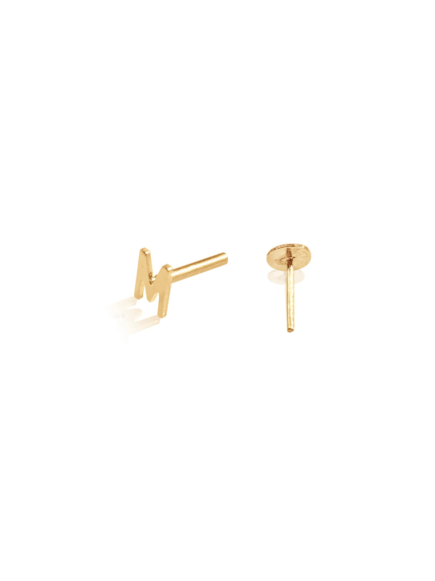 14K Gold Push Flat Back Mini Initial Earring