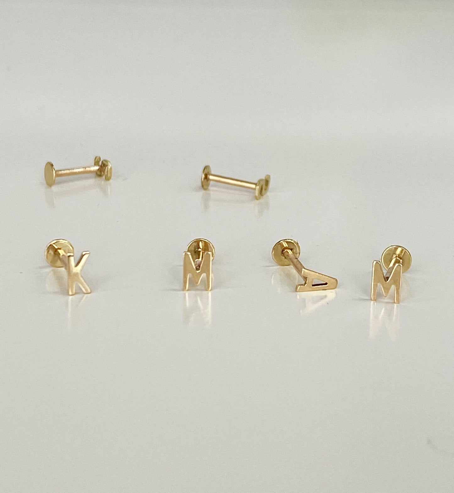 14K Gold Push Flat Back Mini Initial Earring