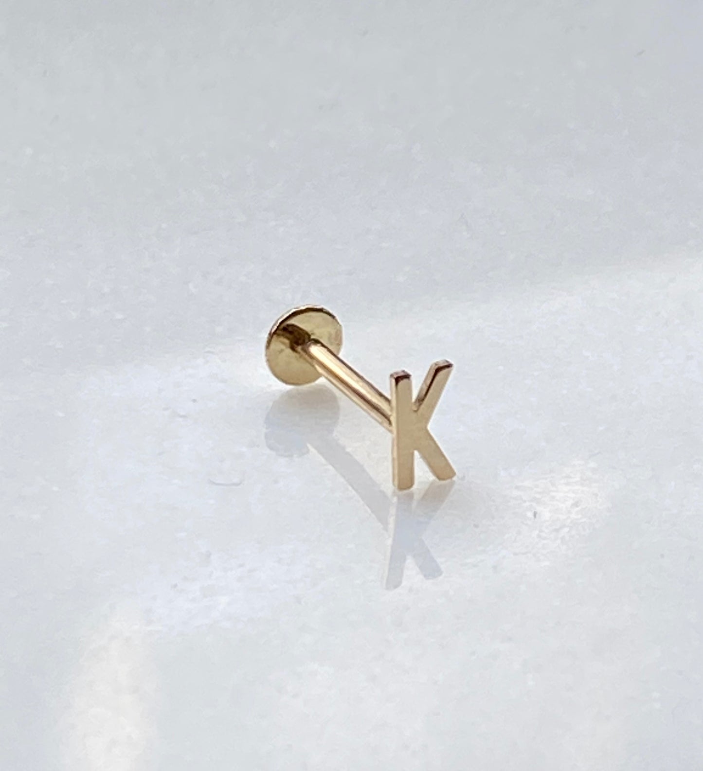 14K Gold Push Flat Back Mini Initial Earring