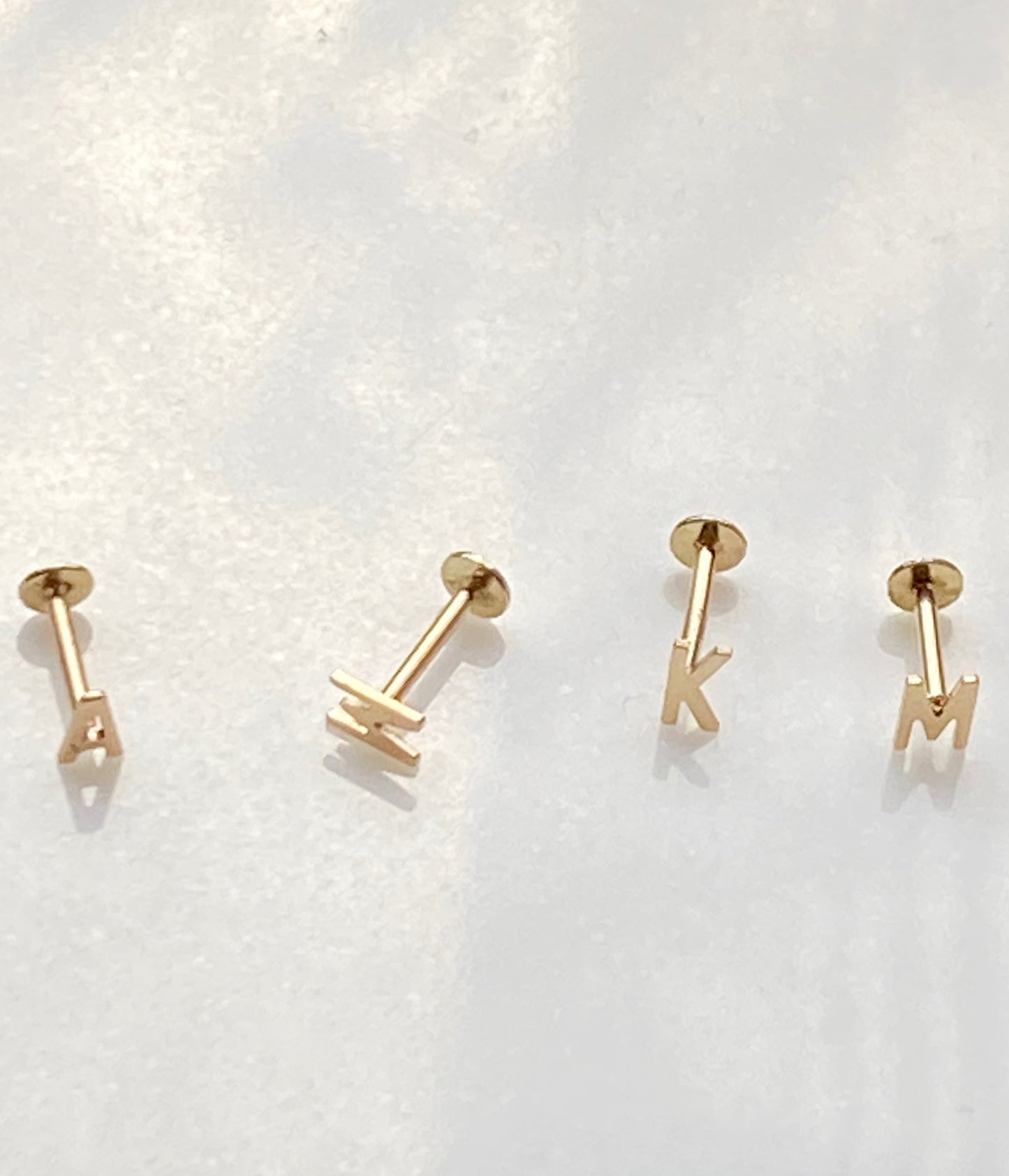 14K Gold Push Flat Back Mini Initial Earring